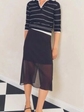 Vince Stripe Cotton Piqué Polo Striped Navy White 3/4 Sleeve Polo Shirt L summer